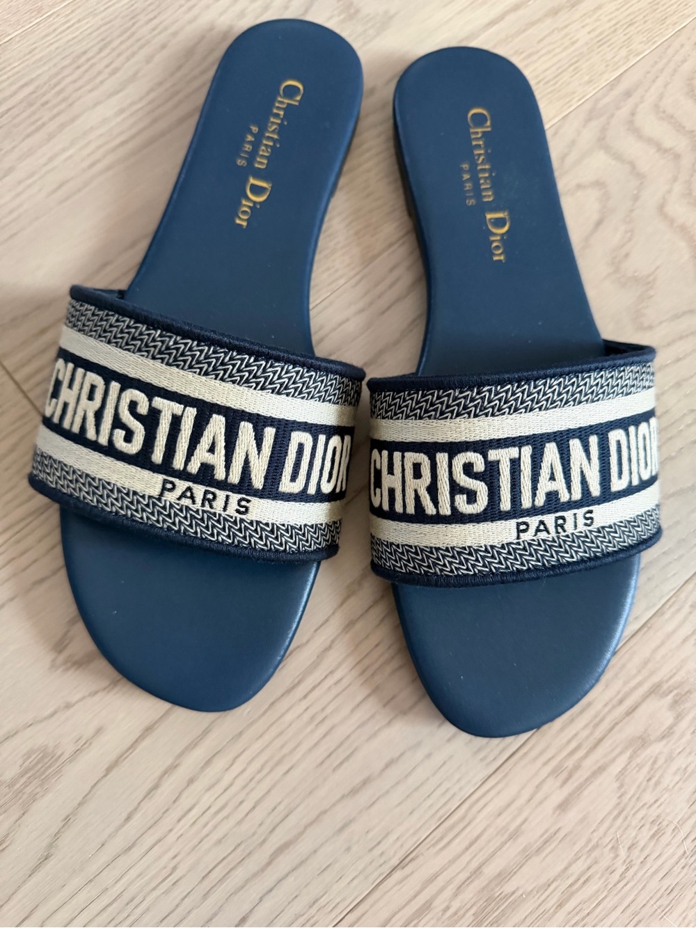 Dior Navy and Cream Slide Sandals
